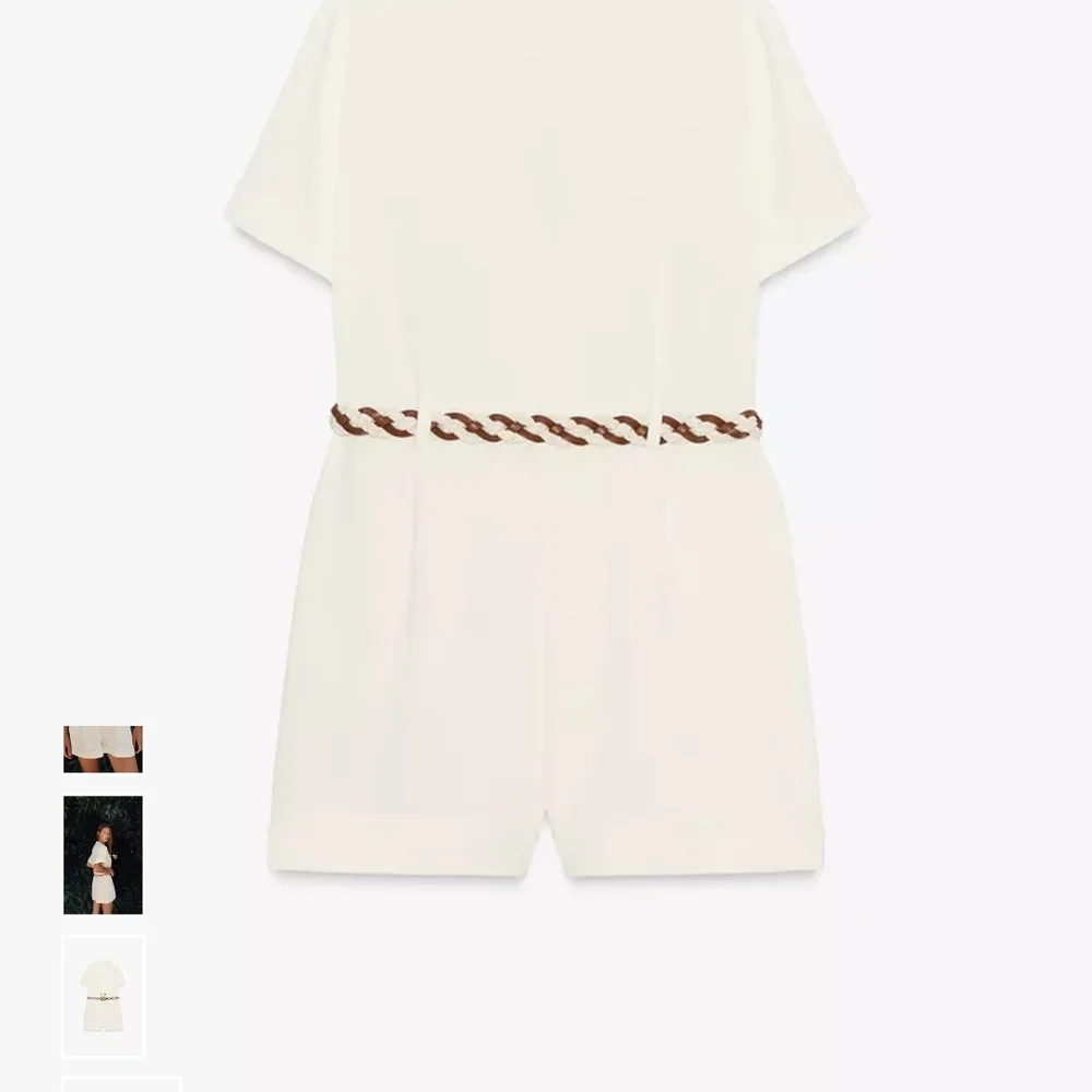 Zara Cream Romper with Braided Brown Belt - Picture 5 of 8